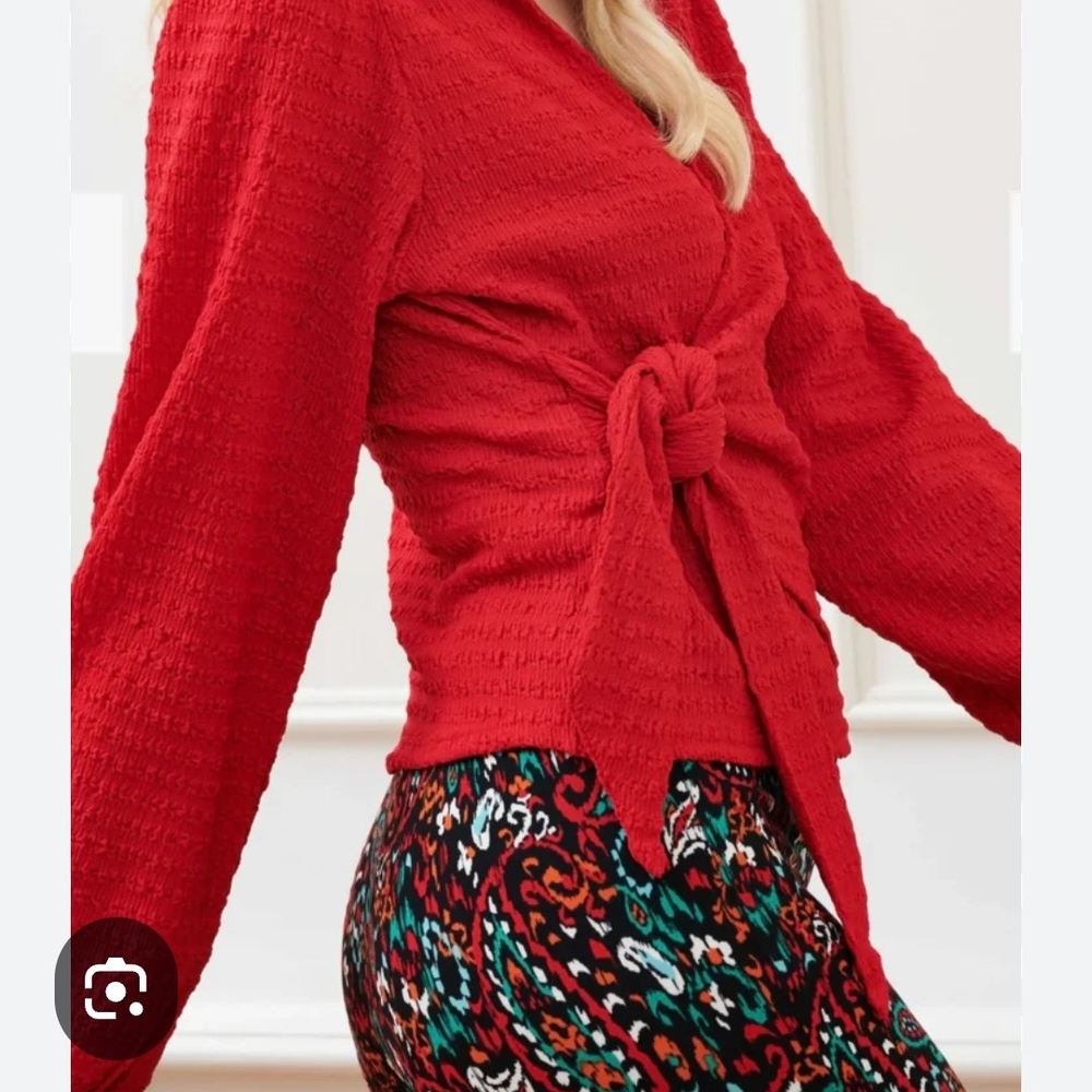 Vibrant Red Textured Blouse